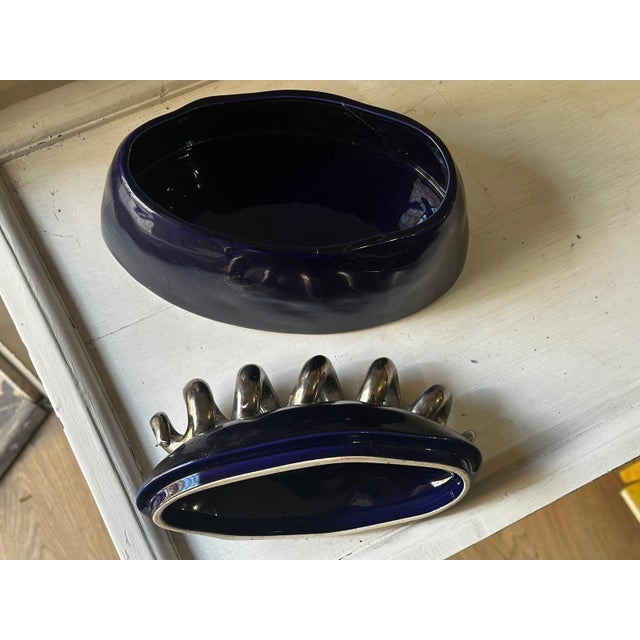 Blue Postmodern Sculptural Box in Glazed Ceramic, 1990s For Sale - Image 8 of 18