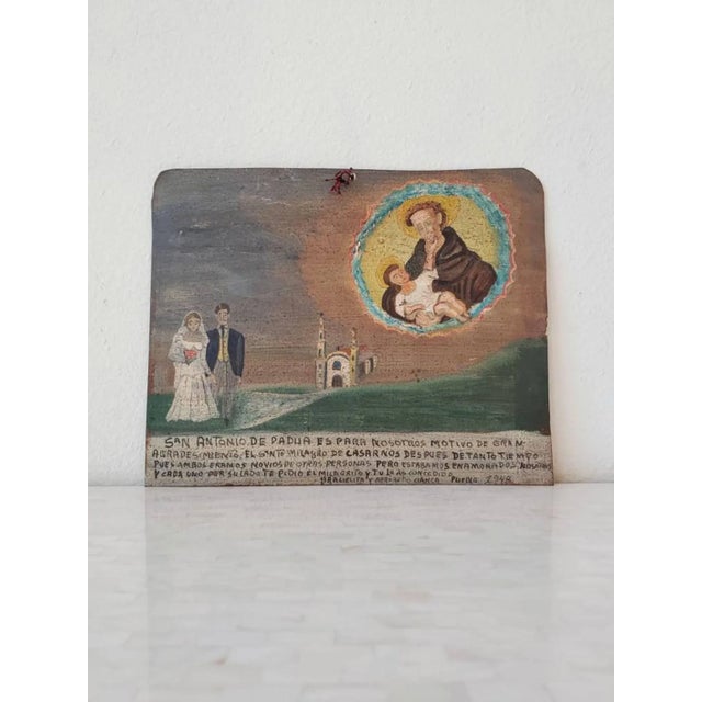 Vintage Mexican Religious Hand Painted Oil on Tin Panel Retablo Folk Art For Sale - Image 11 of 11
