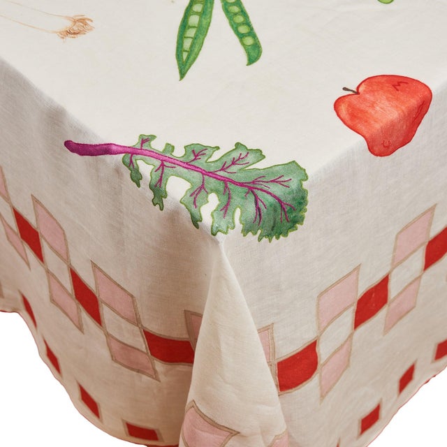 Still Life Fruit & Vegetables Red Linen Tablecloth Long (120