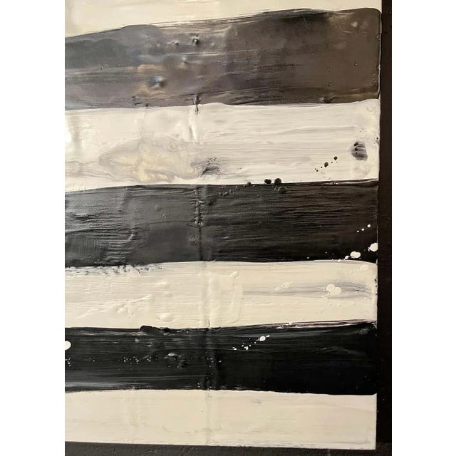 Modern Lynn Basa Encaustic Black and White Stripe Panel "Not So " 2012 For Sale - Image 3 of 12