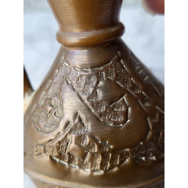 1960s Handcrafted Copper Coffee Pot Etched Middle Eastern For Sale - Image 10 of 17