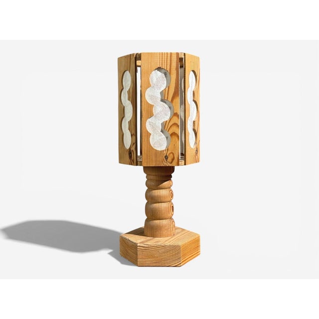 1940s Swedish Modern, Table Lamp, Pine, Fabric, Sweden, 1940s For Sale - Image 5 of 10