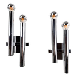 Mid-Century Italian Chrome Sconces attributed to Sciolari, 1970s, Set of 2 For Sale
