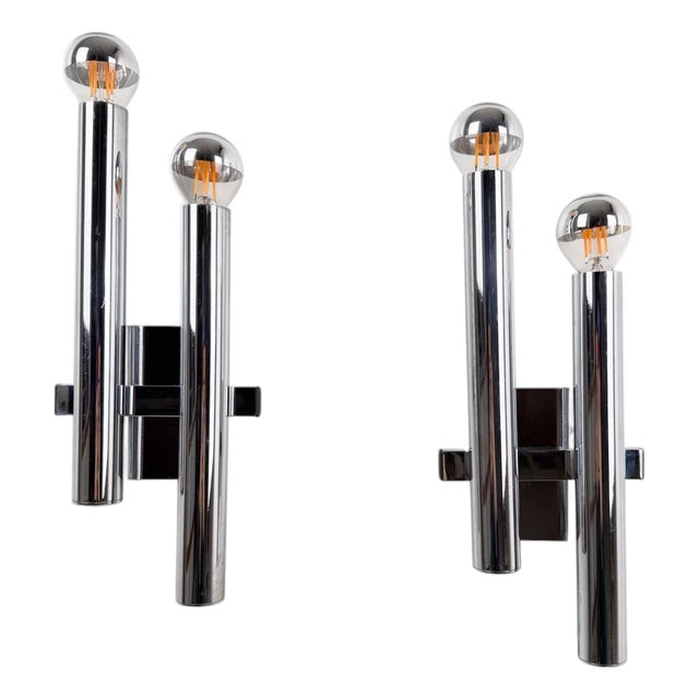 Mid-Century Italian Chrome Sconces attributed to Sciolari, 1970s, Set of 2 For Sale