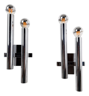 Mid-Century Italian Chrome Sconces attributed to Sciolari, 1970s, Set of 2