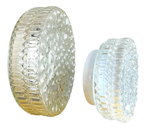 Round Hobnail Glass Flush Mount Ceiling Lights, 1990s, Set of 2