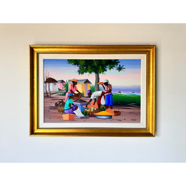 Abstract Vintage E. Constant Haitian Market by the Bay Oil on Canvas Painting For Sale - Image 3 of 12