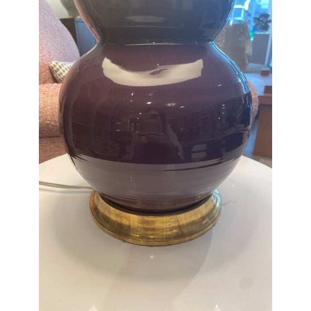 Chinoiserie Christopher Spitzmiller Large Three Ball Table Lamp – Plum Glazed Ceramic With 23k Gold Water Gilt Base For Sale - Image 3 of 3