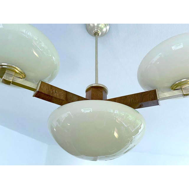 Vintage Art Deco Pendant Light in Wood and Glass, 1930s For Sale - Image 13 of 18