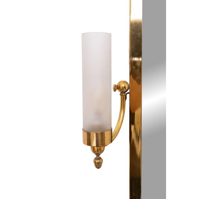 Mid-Century Modern Brass Wall Mirror with Lighting, Italy, 1950s For Sale - Image 4 of 8