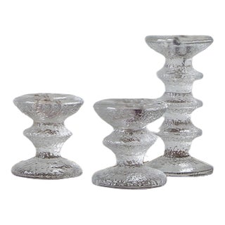 Glass Candlesticks by Sarpaneva for Iittala, Set of 3 For Sale