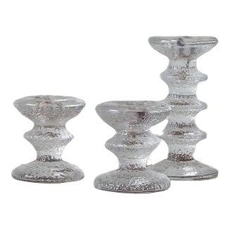Glass Candlesticks by Sarpaneva for Iittala, Set of 3 For Sale