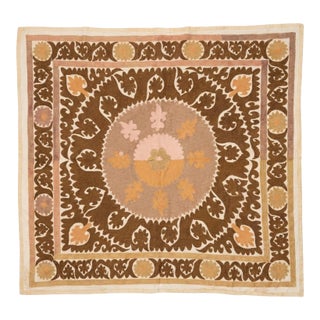 Hand-Embroidered Uzbekistan Suzani Tablecloth For Sale