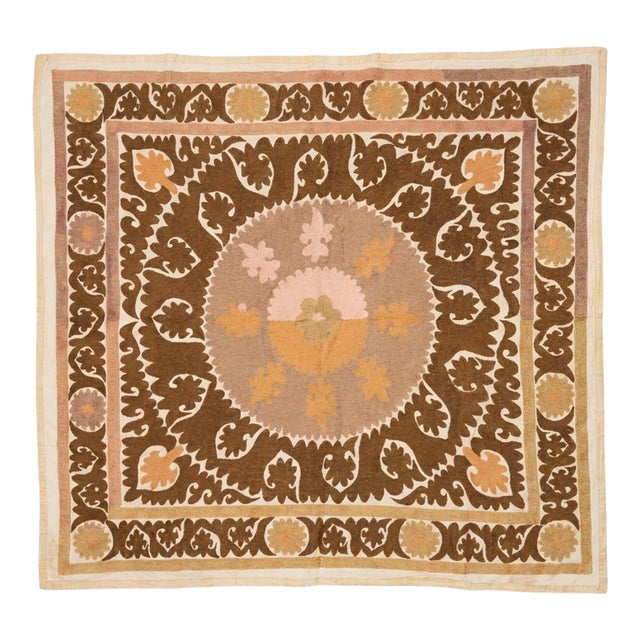 Hand-Embroidered Uzbekistan Suzani Tablecloth For Sale