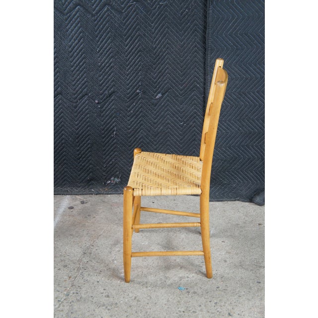 Brown 6 Antique Country Farmhouse Maple Ladderback Woven Rattan Dining Chairs For Sale - Image 8 of 12