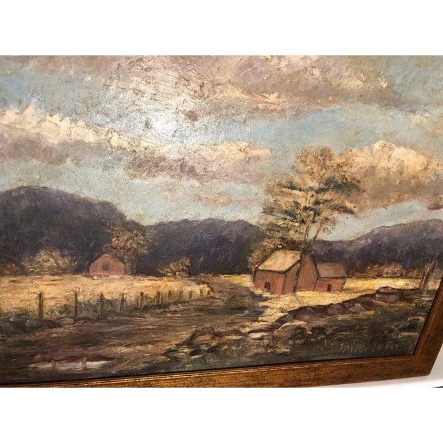 Sky Blue 1930s Signed Alice LeFevre Oil on Board of Pastoral New England For Sale - Image 8 of 13
