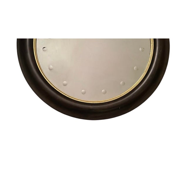 American Victoria Hagan Mult-Convex Round Bullseye Federal Style Mirror in Dark Walnut With a Gilt / Gold Fillet. For Sale - Image 3 of 6