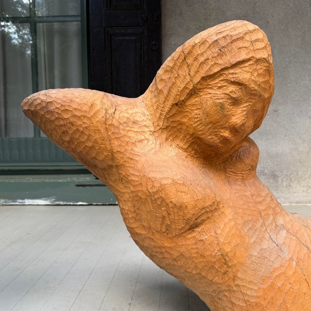 1960s Vintage Monumental Hand Carved Folk Art Figurative Reclining Woman Sculpture For Sale - Image 5 of 12