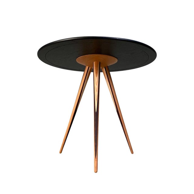 Morelato Carambola Side Table Italian Modern Design Multilayer Wood Inlay Legs Yellow Lacquer Top For Sale - Image 9 of 10