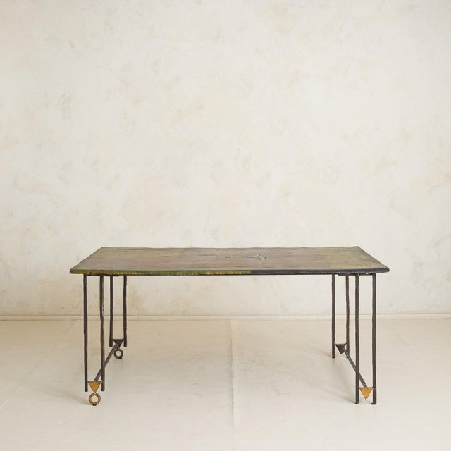 1990s 1990s French Brutalist WroughtIron Gold Leaf Dining Table by Jean-Jacques Argueyrolles For Sale - Image 5 of 11