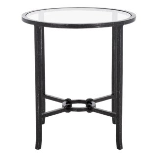 Tauri Metal Round Accent Table in Black with Glass Top For Sale