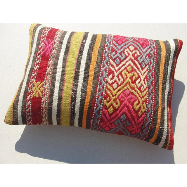 Kilim Rug Pillow Made from old turkish kilims Back side cotton and has closed with a solid hidden zipper size:14" x 20" It...
