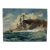 Vintage Oil Painting Naval Battle Ships Seascape Maritime Nautical Art on Board For Sale