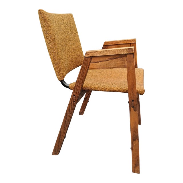 Vintage Mid Century Modern Wooden Upholstered Arm Chair Desk Chair For Sale