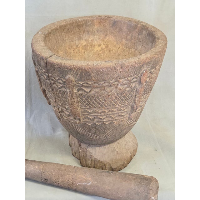 Mid 20th Century Old African Dogon Hand Carved Wood Oversized Mortar and Pestle For Sale - Image 5 of 13