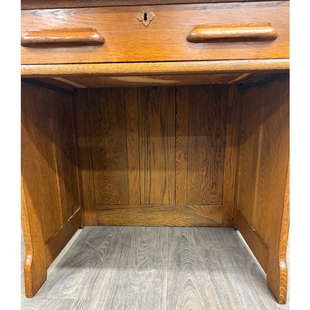 Brown Antique American Arts & Crafts Mission Quarter Sawn White Oak Library Table Desk For Sale - Image 8 of 15