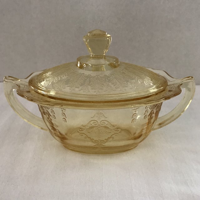 Yellow Depression Glass Covered Sugar And Creamer 2 Piece Chairish There are just too many glasses. yellow depression glass covered sugar and creamer 2 piece