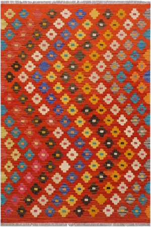 1990s Contemporary Kilim Alyse Rust/Ivory Hand-Woven Wool Rug - 3'6 X 4'11