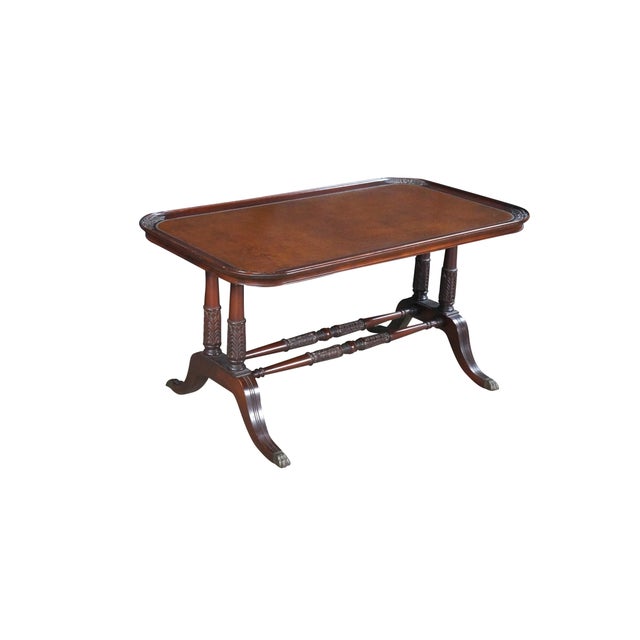 Hepplewhite 1940s Imperial Duncan Phyfe Regency Mahogany Tooled Leather Coffee Cocktail Table For Sale - Image 3 of 18