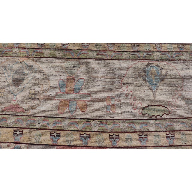 Large Floral Designed Modern Oushak on a Brown-Gray Field and Cream Border For Sale - Image 9 of 12
