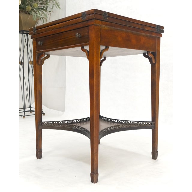 Brown Theodore Alexander One Drawer Leather Top Folding Top Game Table MINT For Sale - Image 8 of 18