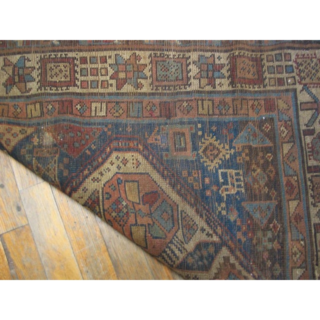 1930s Blue Navy Geometric Tribal Antique Persian Kurdish Rug 3'9" X 11'8" Handknotted Wool Carpet For Sale In New York - Image 6 of 6