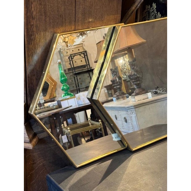 Pair of Italian Hex Brass Mirrors For Sale - Image 4 of 7