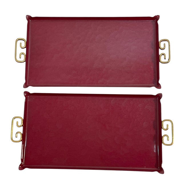 Avocado Mid-Century Modern Moiré Glaze Kyes Enameled Mini Tray- Set of 6 For Sale - Image 8 of 10