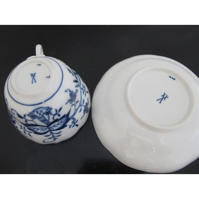 Meissen Blue Onion Porcelain Scallop Rim Coffee Cup & Saucer For Sale - Image 9 of 9