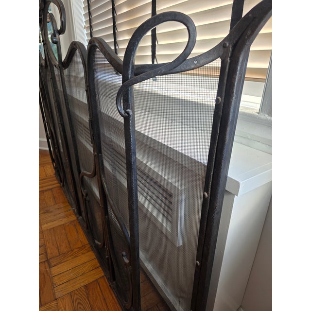 1980s XL Custom Forged Steel Fireplace Screen For Sale - Image 10 of 13