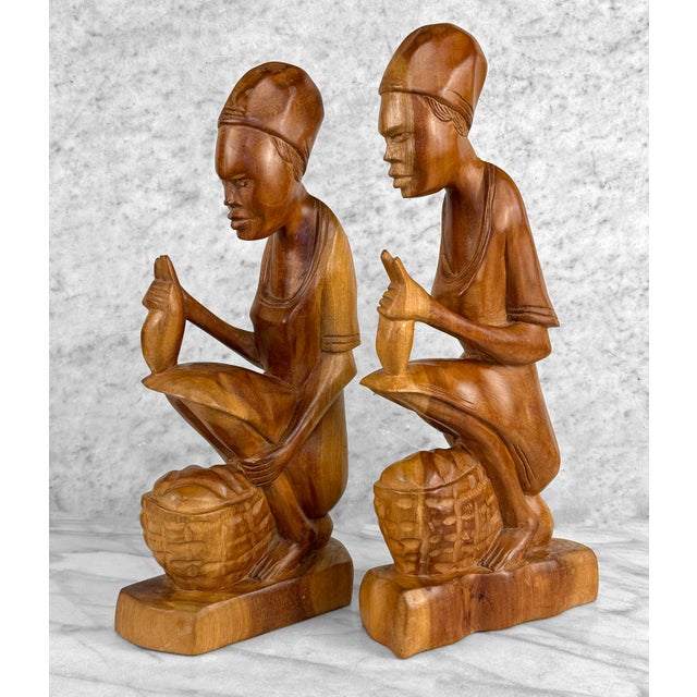 Vintage Large African Mahogany Figural Women Library Bookends - A Pair For Sale - Image 4 of 9