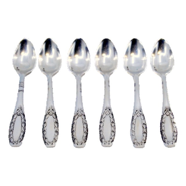 Silver Coffee Spoons with Raised Handles, Set of 6 For Sale