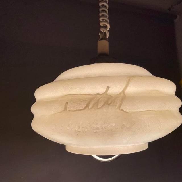 Mid-Century Modern White Glass Pull Down Dining Room Pendant Lamp, 1970s For Sale - Image 9 of 11