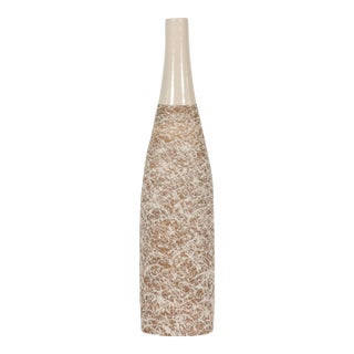 Earthy Brown and Cream Ceramic Vase with Energetic Dripping Décor For Sale