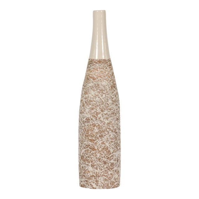 Earthy Brown and Cream Ceramic Vase with Energetic Dripping Décor For Sale