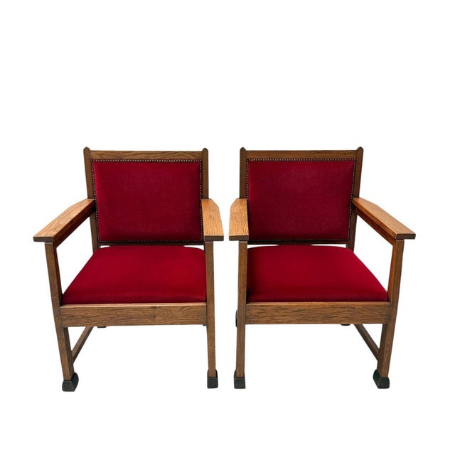 Art Deco Lounge Chairs in Oak and Velvet by Architect Schubad, 1920s, Set of 2 For Sale - Image 12 of 16