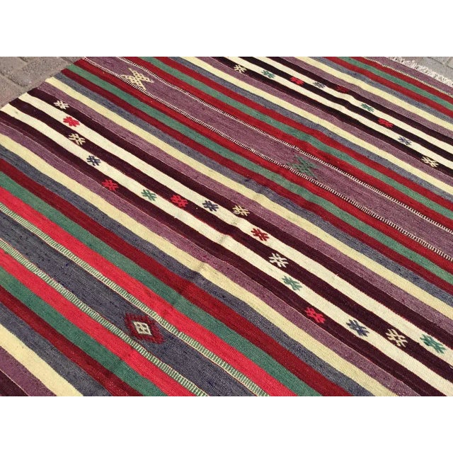 Purple Vintage Striped Turkish Kilim Rug - 69" X 108" For Sale - Image 8 of 11