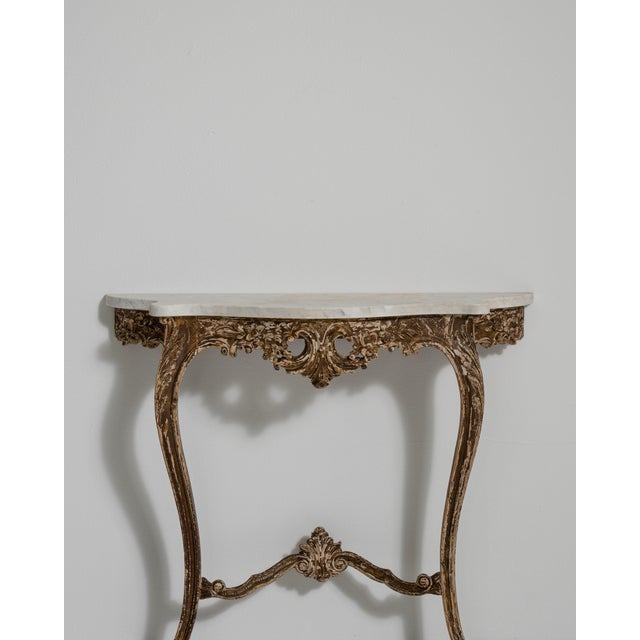 Baroque Patinated Console Table with Marble Top, Antique, France, 19th Century For Sale - Image 10 of 12