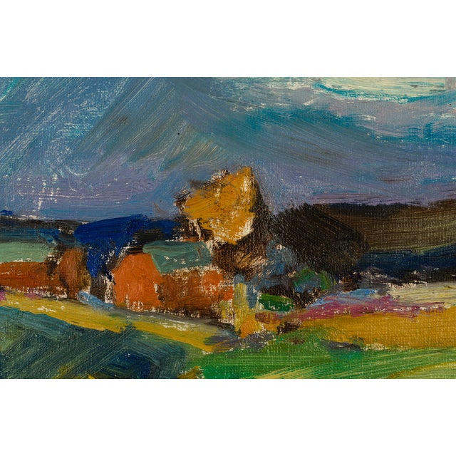 Mid-Century Modern Svend Christian Nielsen, Field Workers in a Danish Landscape, 1960s, Oil on Canvas For Sale - Image 3 of 10