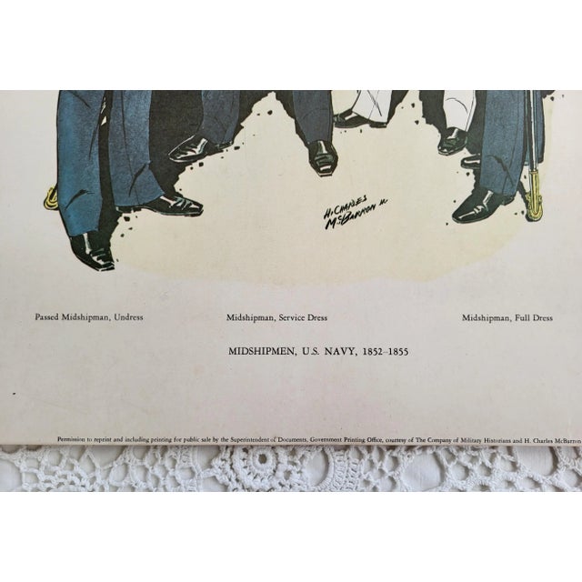A 1940s art print featuring Midshipmen of the US Navy, 1852-1855. It measures 16” x 20” and will fit a standard frame. It...